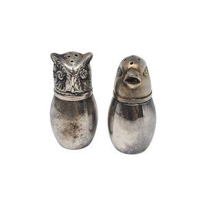 German 800 Silver Owl and Chick Salt and Pepper Shakers #23986